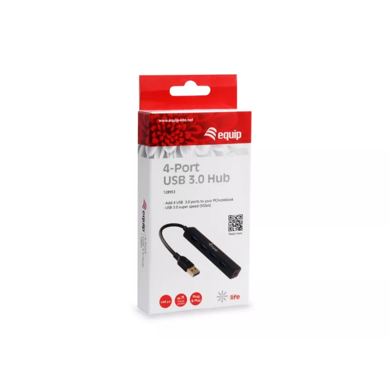 Equip 128953 USB 3.2 Gen 1 tipo A 4 prievadų USB šakotuvas, juodas