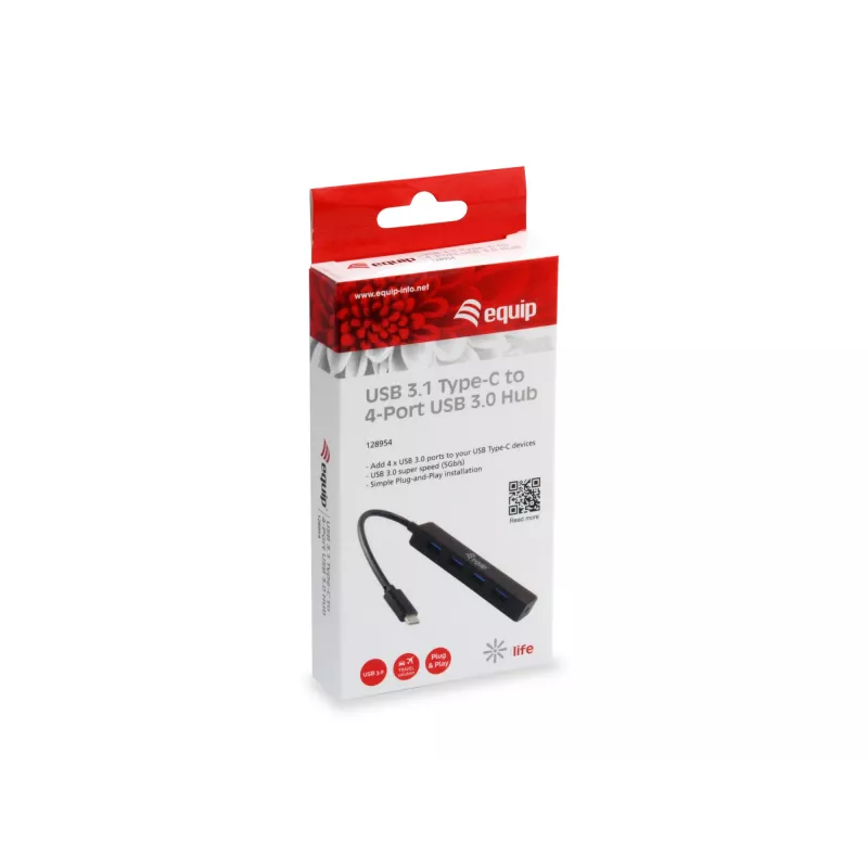 Equip 128954 USB 3.2 Gen 1 (3.1 Gen 1) Type-C centrinis mazgas 5000 Mbit/s juodas