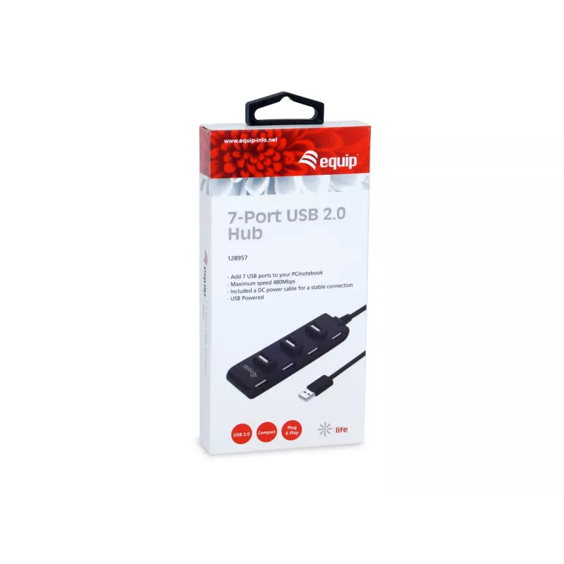 Equip 7-Port USB 2.0 Hub, USB 2.0, juodas
