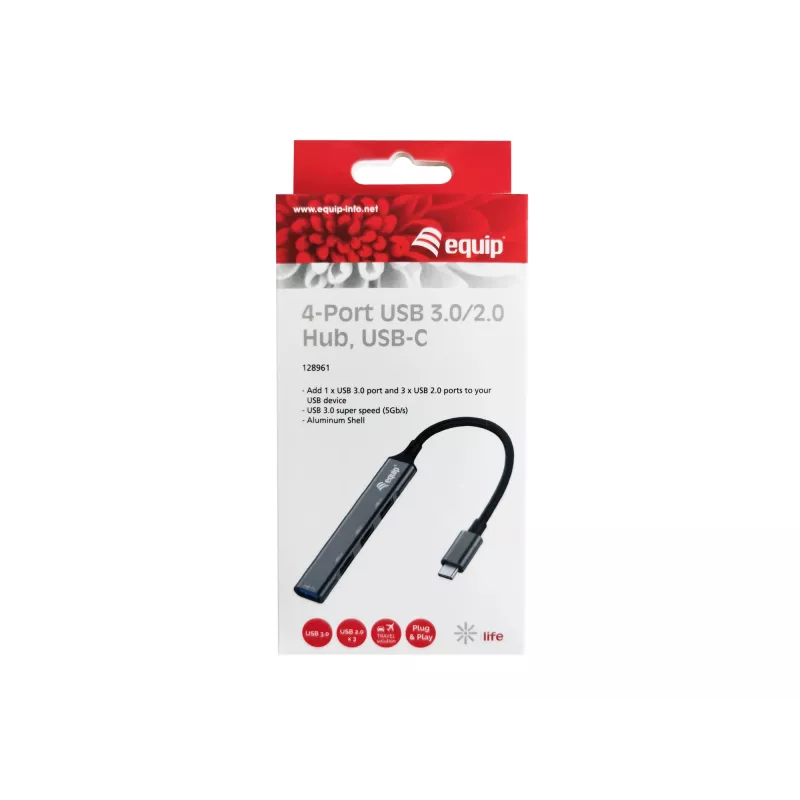 USB šakotuvas Equip 4 prievadų USB 3.0/2.0 USB-C