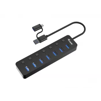 USB mazgas Equip 7 prievadų USB 3.2 Gen 1 su maitinimo adapteriu