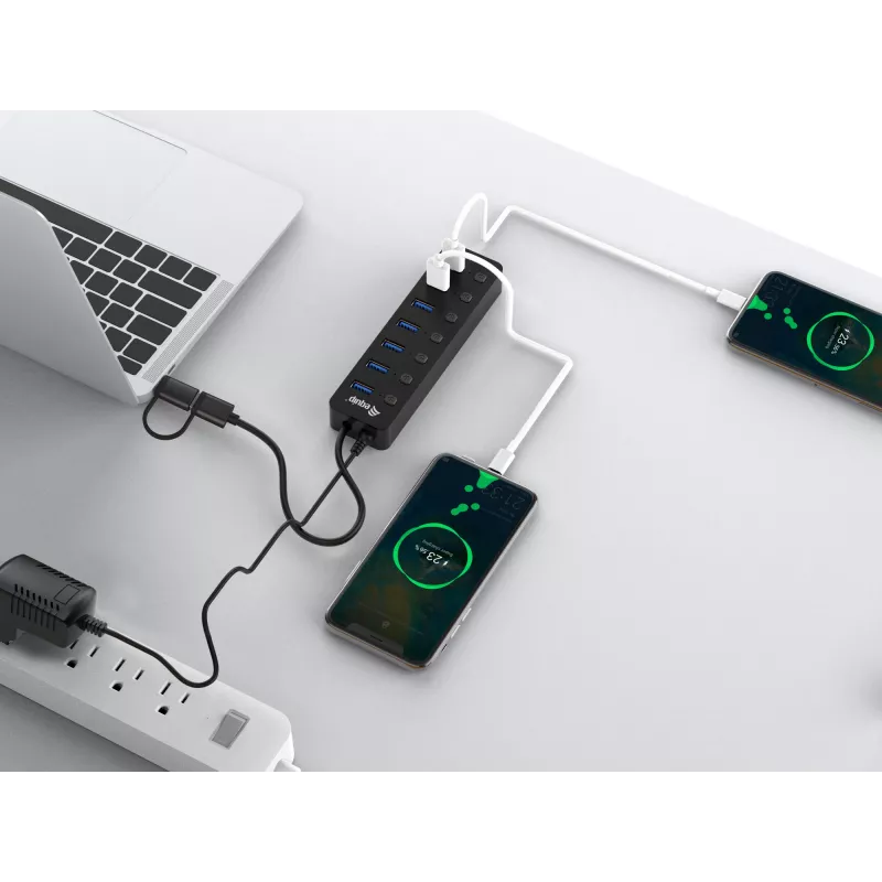 USB mazgas Equip 7 prievadų USB 3.2 Gen 1 su maitinimo adapteriu