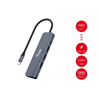 Equip USB-C 5 viename universalus adapteris, HDMI, USB 3.2 GEN1, 100W USB PD