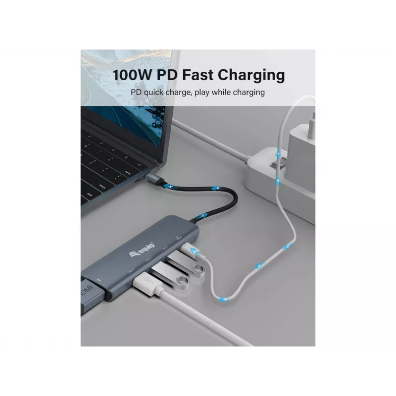 Equip USB-C 5 viename universalus adapteris, HDMI, USB 3.2 GEN1, 100W USB PD