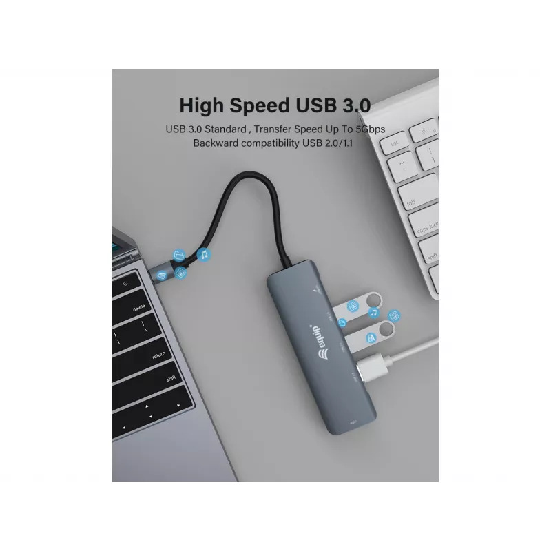 Equip USB-C 5 viename universalus adapteris, HDMI, USB 3.2 GEN1, 100W USB PD