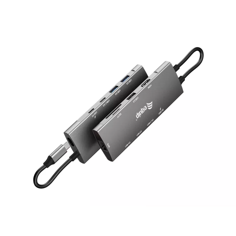 Equip USB-C 9 in 1 daugiafunkcis adapteris, HDMI 4K/60Hz, Gigabit LAN, USB 3.2 GEN1, SD/TF, 100W USB PD