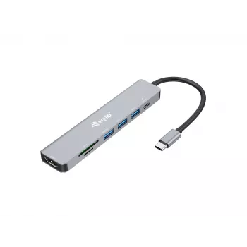 Equip USB-C 7 viename universalus adapteris, HDMI 4K/60Hz, USB 3.2 Gen1 x 3, TF/Micro SD, 100W USB PD