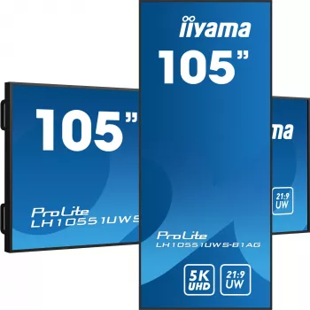 IIYAMA LH10551UWS-B1AG – profesionalus skaitmeninis ekranas 105 colių, 5K UW, LED, 500 cd/m², juodas, 24/7