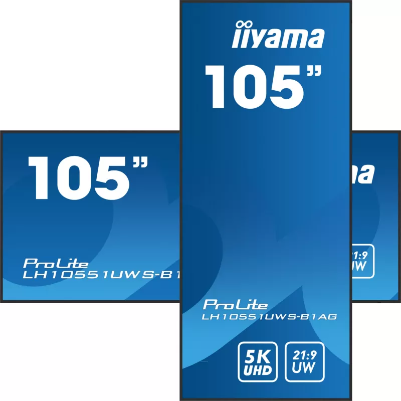 IIYAMA LH10551UWS-B1AG – profesionalus skaitmeninis ekranas 105 colių, 5K UW, LED, 500 cd/m², juodas, 24/7