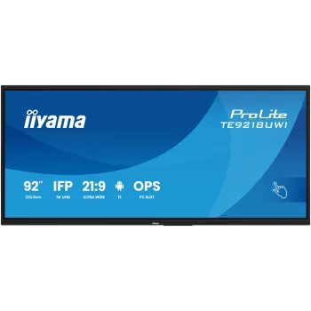 iiyama TE9218UWI-B1AG interaktyvus ekranas su stovu 2,32 m (91,5 colio) LED Wi-Fi 500 cd/m² 5K Ultra HD juodas liečiamas ekranas su integruotu procesoriumi Android 16/7