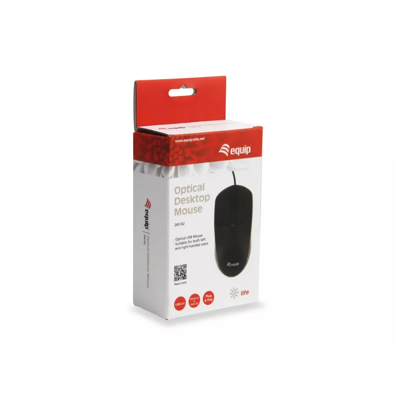 Equip 245102 pelė biurui, abipusė, USB Type-A, optinė, 1000 DPI