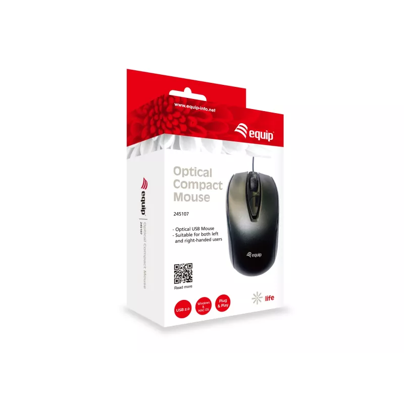 Equip 245107 pelė Office, ambidekstrinė, USB Type-A, optinė, 1000 DPI