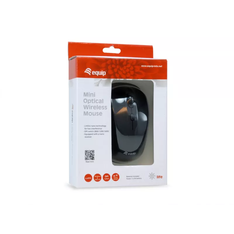 Mini optinė belaidė pelė Equip 245108, RF 2.4 GHz, 800/1200/1600 DPI