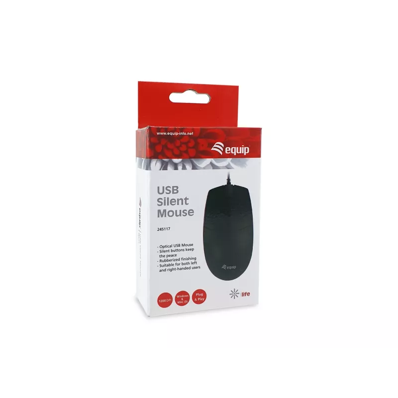 Equip USB Tylus Pelė, Abipusė, Optinė, USB Type-A, 1200 DPI, Juoda