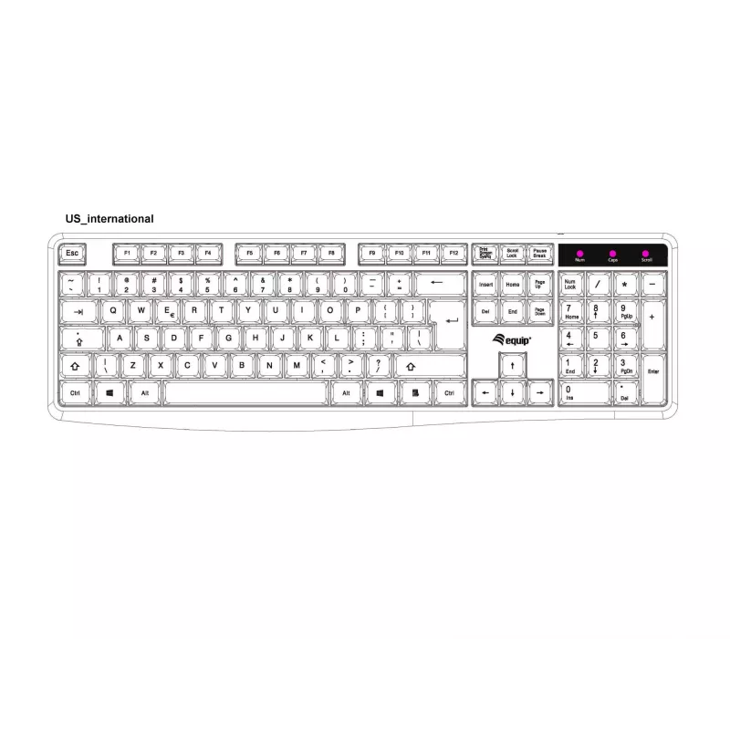 Equip Wired USB klaviatūra, JAV/tarptautinis išdėstymas (QWERTY), pilno dydžio (100 %), laidinė, USB, QWERTY, juoda