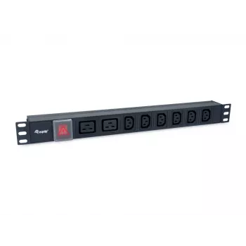 Equip maitinimo skirstytuvas 8 lizdai, 6x IEC-C13 + 2x IEC-C19, jungiklis, aliuminio korpusas