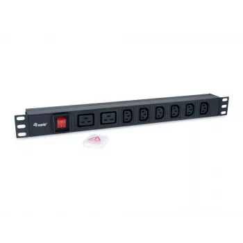 Equip maitinimo skirstytuvas 8 lizdai, 6x IEC-C13 + 2x IEC-C19, jungiklis, aliuminio korpusas