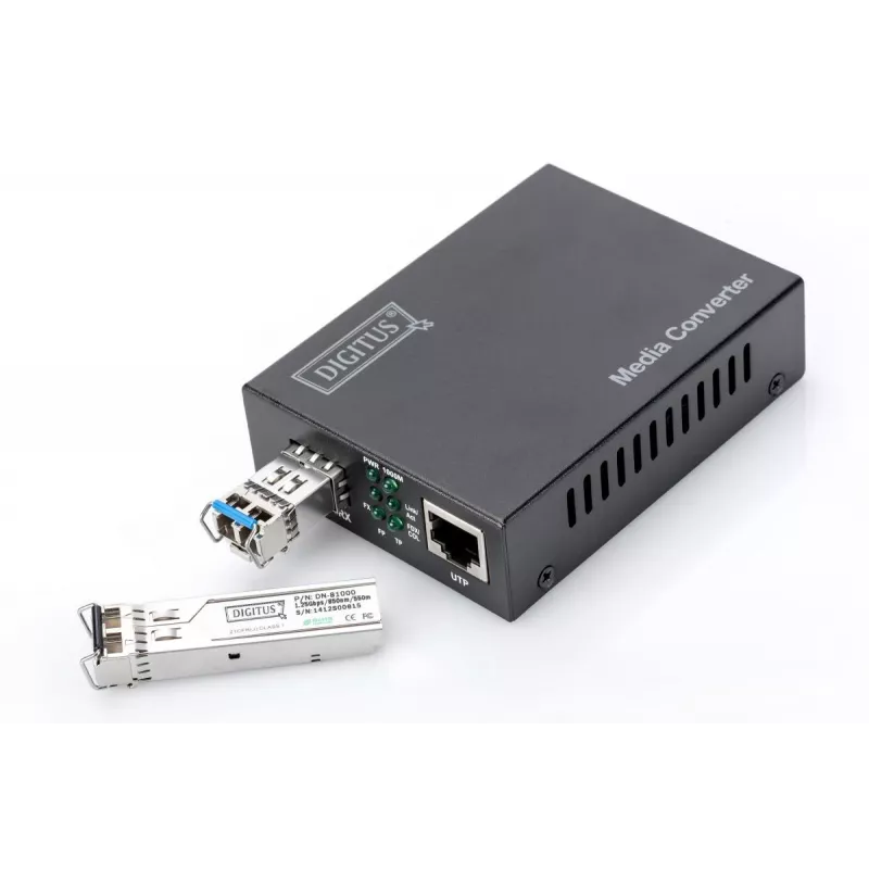 DIGITUS Media keitiklis, SFP 10/100/1000Base-T į SFP atvirą lizdą, be SFP modulio, su maitinimo šaltiniu