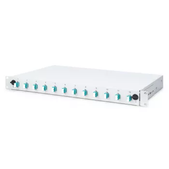 DIGITUS Optinė skirstomoji dėžė, 1U, su 12x LC duplex adapteriais, M25 varžtu, lizdine kasetė OM3 spalvotais pigtailiais
