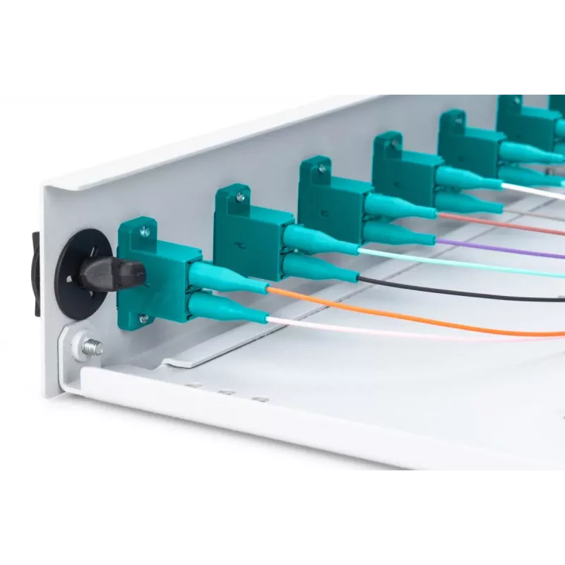 DIGITUS Optinė skirstomoji dėžė, 1U, su 12x LC duplex adapteriais, M25 varžtu, lizdine kasetė OM3 spalvotais pigtailiais
