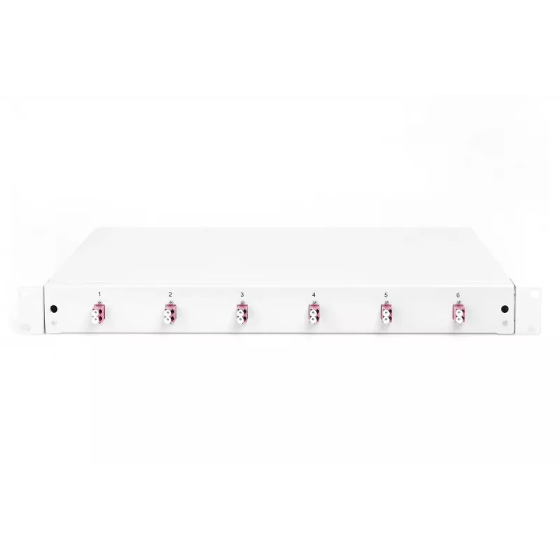 DIGITUS DN-96330-4 Slydimo skirstymo dėžutė pluoštiniams kabeliams, 1U, su 6x LC duplekso adapteriais, M25 įvorė, sujungimo kasetė, OM4 spalvoti pigtailiai