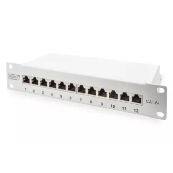 DIGITUS CAT6A pataisų skydas, ekranuotas, 12 prievadų su etikečių lauku, 1U, 10 colių stovo montavimui, pilka RAL 7035