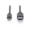 DIGITUS USB Type-C laidas, Type C į A M/M, 1 m, pilnai funkcionalus, Gen2, 3A, 10 GB, 3.1 versija, CE, juodas
