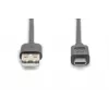 DIGITUS ASSMANN USB Type-C jungiamasis laidas, tipas C į A M/M, 3 m, 3 A, 480 Mb/s, 2.0 versija, juoda