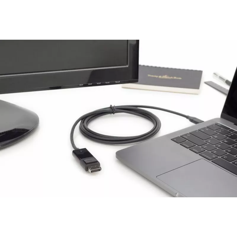 DIGITUS USB Type-C į DisplayPort adapterio laidas, 2 m, 4K/60Hz, 32,4 Gb/s, juodas