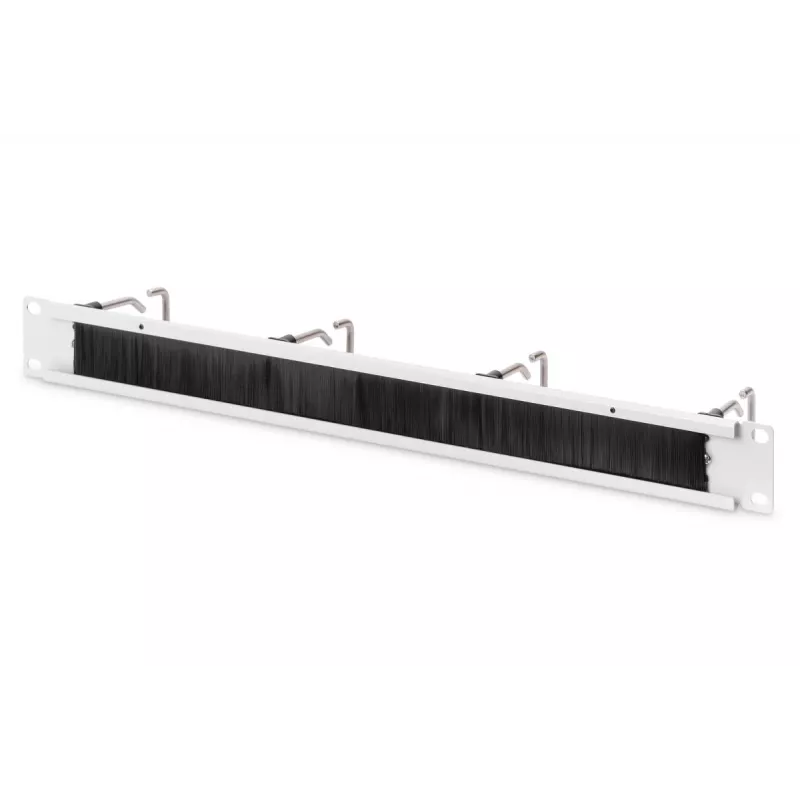 DIGITUS 1U kabelių tvarkymo panelė su šepečiu 4x plieniniai žiedai 40x75 mm, pilka (RAL 7035)