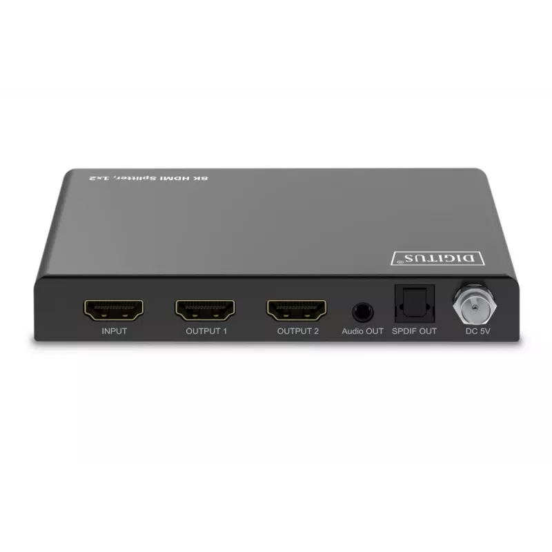 DIGITUS 1x2 HDMI skirstytuvas - 8K/60Hz (4:4:4), Toslink, Stereo, EDID valdymas