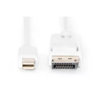 DIGITUS DisplayPort jungiamasis laidas, mini DP - DP M/M, 2m su užraktu, DP 1.1a atitikmuo, baltas