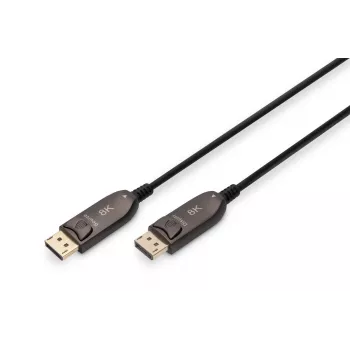 DIGITUS DisplayPort AOC hibridinis šviesolaidinis laidas M/M UHD 8K@60Hz, CE, juodas 10m