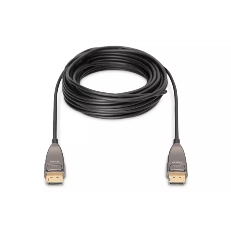 DIGITUS DisplayPort AOC hibridinis šviesolaidinis laidas M/M UHD 8K@60Hz, CE, juodas 10m