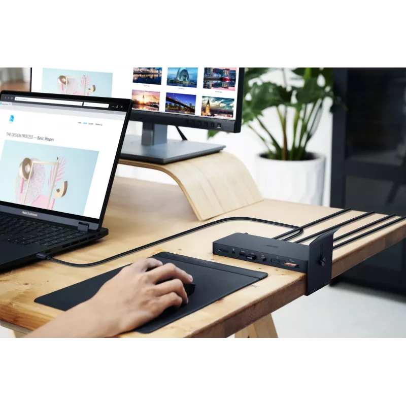 Dokavimo stotelė ASUS DC500 Thunderbolt 4, trys 4K ekranai, 150W PD, 2x HDMI 2.1, 2x USB-A, 2x USB 2.0, RJ-45, MicroSD