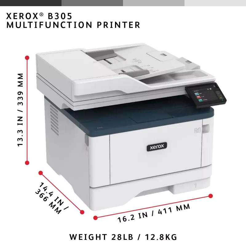 Xerox B305 A4 daugiafunkcis spausdintuvas 38ppm belaidis dvipusis spausdinimas/kopijavimas/nuskaitymas PS3 PCL5e/6 2 padėklai 350 lapų