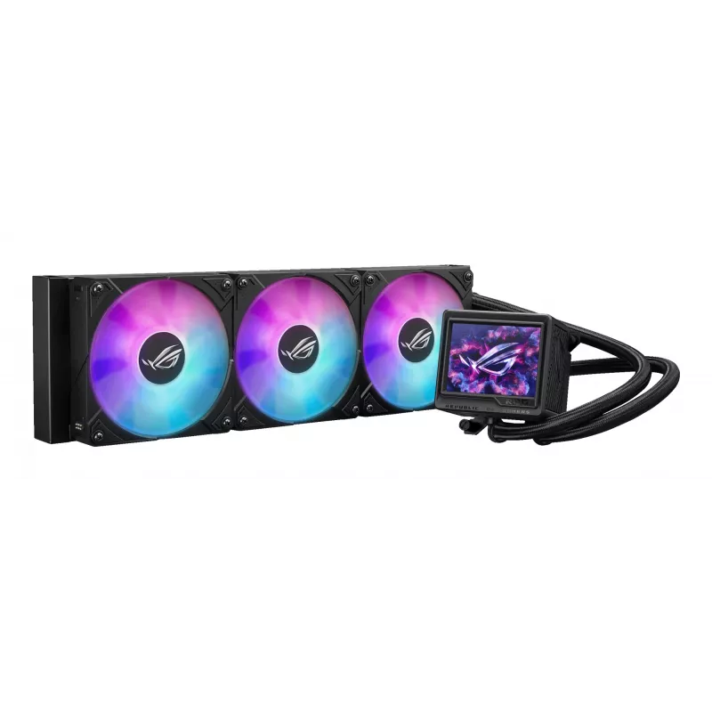 ASUS ROG Ryujin III 360 ARGB Extreme skysčio aušintuvas 360 mm, 3x12 cm ventiliatoriai, LCD ekranas, juodas