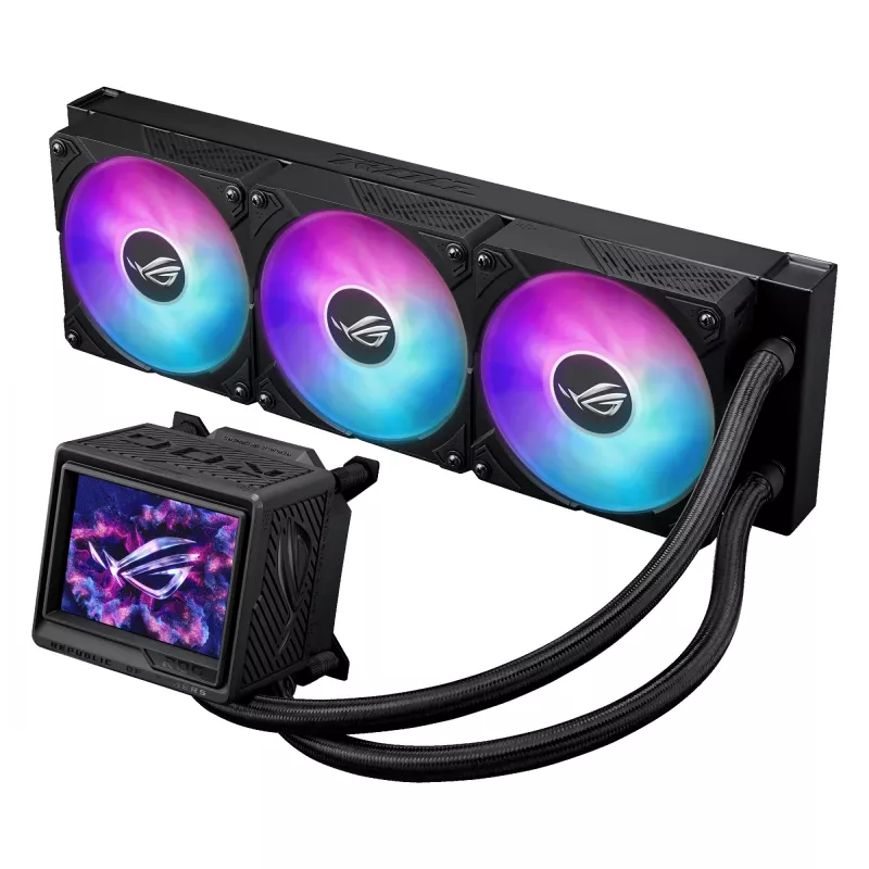 ASUS ROG Ryujin III 360 ARGB Extreme skysčio aušintuvas 360 mm, 3x12 cm ventiliatoriai, LCD ekranas, juodas