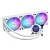 Skystas aušintuvas ASUS ROG Strix LC III 360 ARGB White Edition — 360 mm radiatorius, 3x 120 mm ventiliatoriai, LCD vandens blokas, PWM