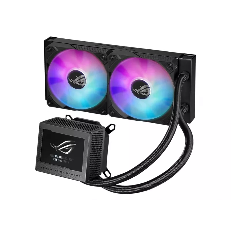 ASUS ROG Ryujin III 240 ARGB skystas aušinimo komplektas procesoriui 240 mm, 2x120 mm ARGB ventiliatoriai, 3,5 col. LCD ekranas, juoda