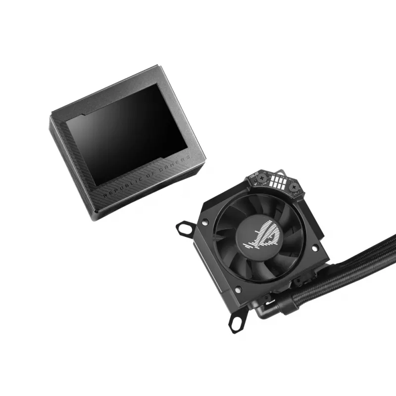 ASUS ROG Ryujin III 240 ARGB skystas aušinimo komplektas procesoriui 240 mm, 2x120 mm ARGB ventiliatoriai, 3,5 col. LCD ekranas, juoda
