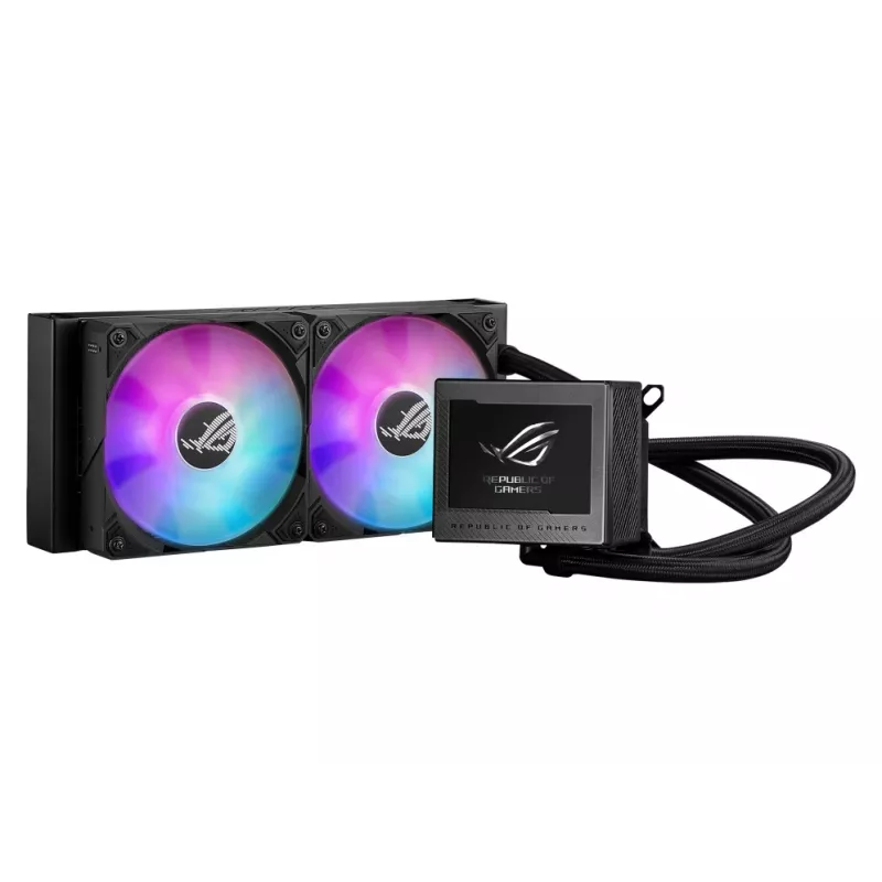 ASUS ROG Ryujin III 240 ARGB skystas aušinimo komplektas procesoriui 240 mm, 2x120 mm ARGB ventiliatoriai, 3,5 col. LCD ekranas, juoda