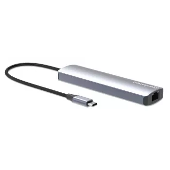Manhattan USB-C Dock/Hub su kortelių skaitytuvu, 5 prievadai: Ethernet, HDMI, USB-A (x2) ir USB-C, su Power Delivery (PD) 100W