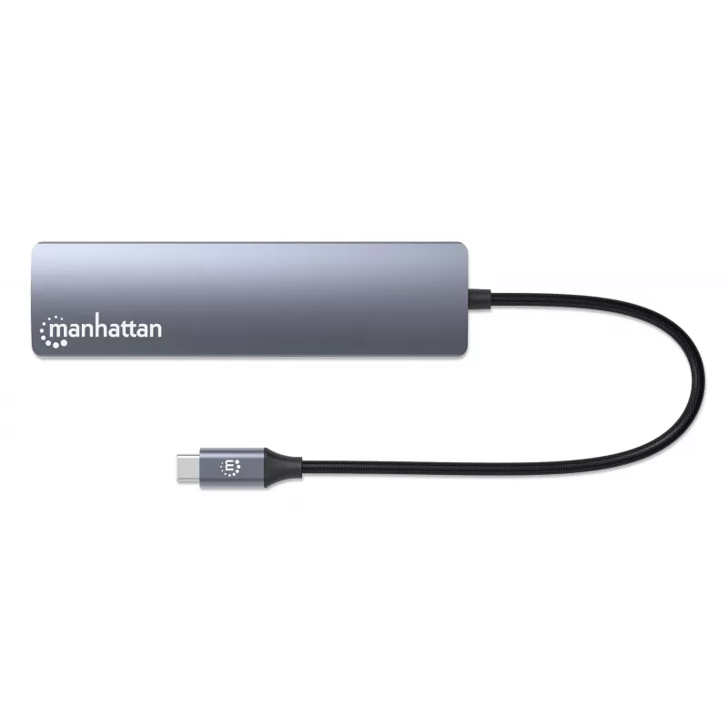 Manhattan USB-C Dock/Hub su kortelių skaitytuvu, 5 prievadai: Ethernet, HDMI, USB-A (x2) ir USB-C, su Power Delivery (PD) 100W