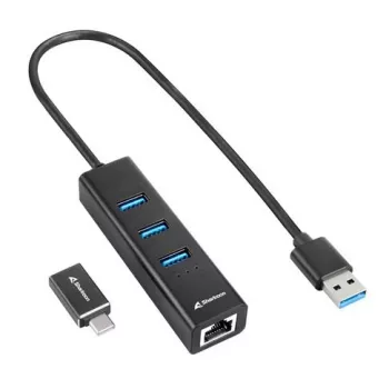 SHARKOON USB šakotuvas - 3 prievadų USB 3.2 Gen 1 aliuminis + Ethernet juodas