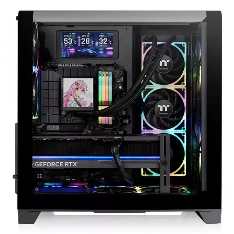 PC korpusas Thermaltake View 390 Air Midi Tower — juodas, palaiko PS2 maitinimo bloką, 3,5 colio HDD, 2,5 colio SSD, iki 200 mm priekinių ventiliatorių