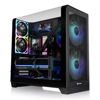 PC korpusas Thermaltake View 390 Air Midi Tower — juodas, palaiko PS2 maitinimo bloką, 3,5 colio HDD, 2,5 colio SSD, iki 200 mm priekinių ventiliatorių