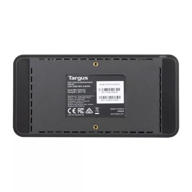 Targus DOCK310EUZ USB-C dokų stotelė / prievadų replikatorius, USB 3.2 Gen 1, 65W įkrovimas, juoda