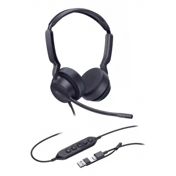 Yealink UH42 Dual UC USB-C/A ausinės, laidinės, skambučiams/muzikai, 20–20000 Hz, 160 g, juodos