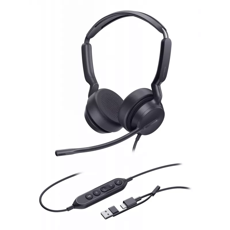 Yealink UH42 Dual UC USB-C/A ausinės, laidinės, skambučiams/muzikai, 20–20000 Hz, 160 g, juodos